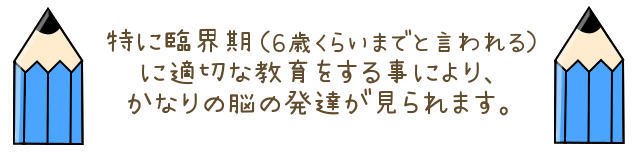 特に臨界期（６歳ぐらいまでと言われる）に適切な教育をする事によりかなりの脳の発達が見られます